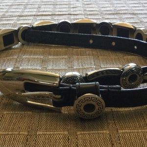 Captiva, Black Leather Belt With Silver Tone Accents, Size S